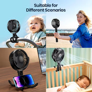 Portable Stroller Fan 5000Mah Battery LED Portable Stroller Fan 5000Mah Battery LED Display Flexible Tripod ClipDisplay Flexible Tripod Clip on Fan with 4 Speeds Rechargeable Small Personal Fan